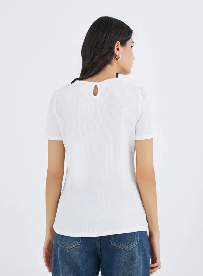 Take Two Take Two Solid Round Neck Pleated Detail Top
