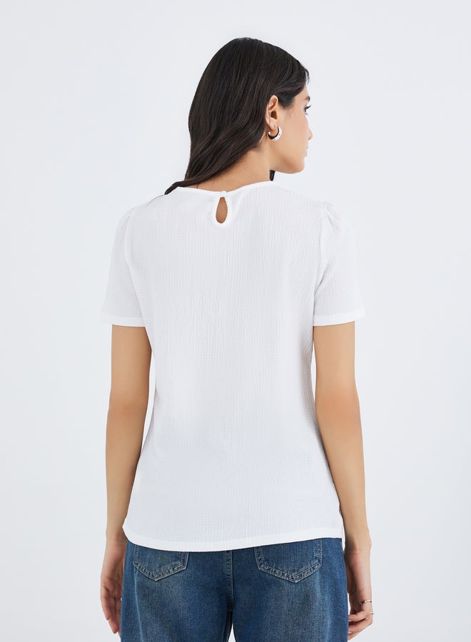 تايك تو بلوزة بياقة مستديرة بتفاصيل ثنيات - Image 4