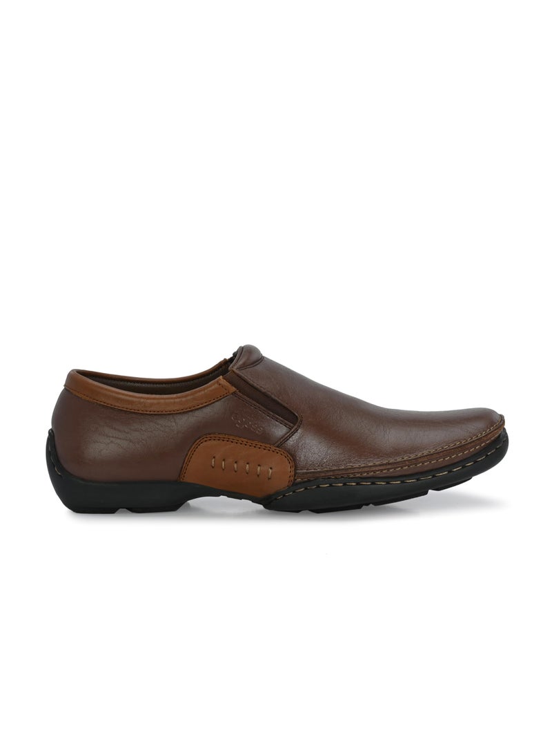 egoss Comforts Premium Genuine Leather Mocassin Casual Shoes for Men (Brown-8)-G-358 - Image 4