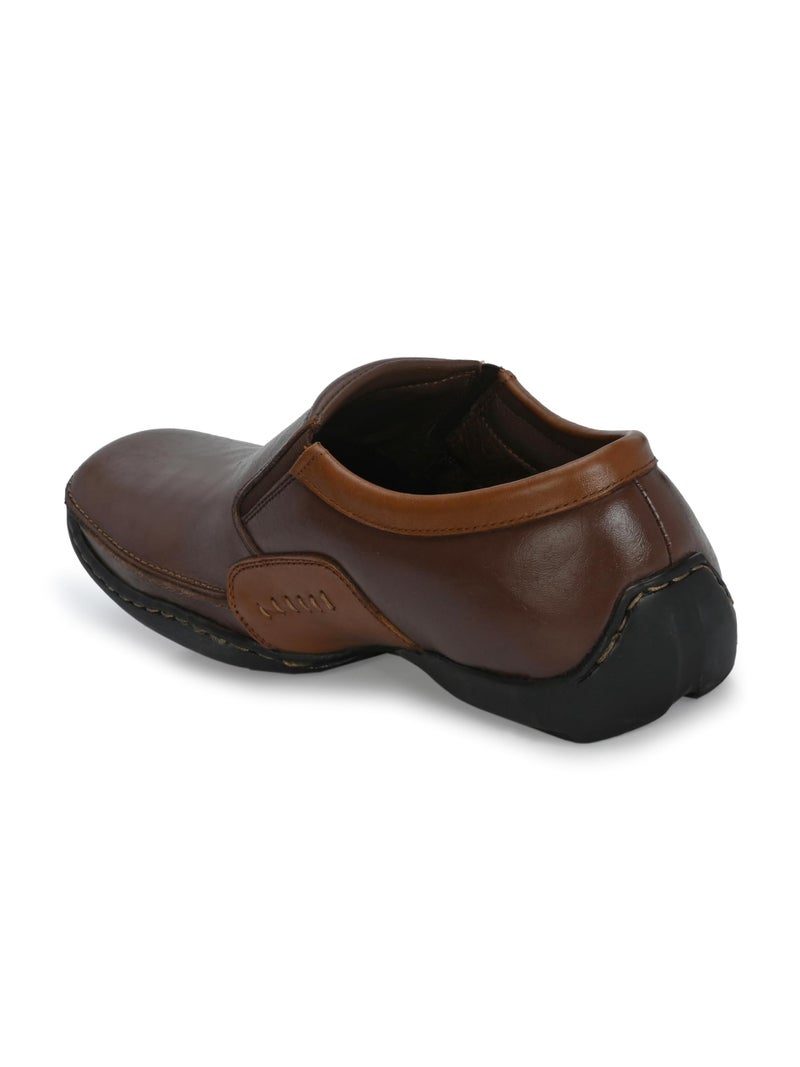 egoss Comforts Premium Genuine Leather Mocassin Casual Shoes for Men (Brown-8)-G-358 - Image 3