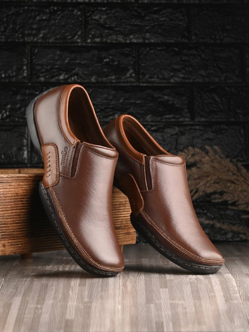 egoss Comforts Premium Genuine Leather Mocassin Casual Shoes for Men (Brown-8)-G-358 - Image 2