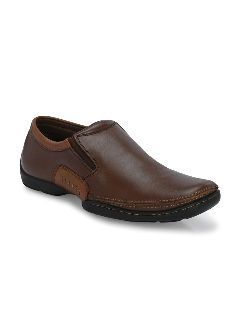 egoss Comforts Premium Genuine Leather Mocassin Casual Shoes for Men (Brown-8)-G-358 - Image 1