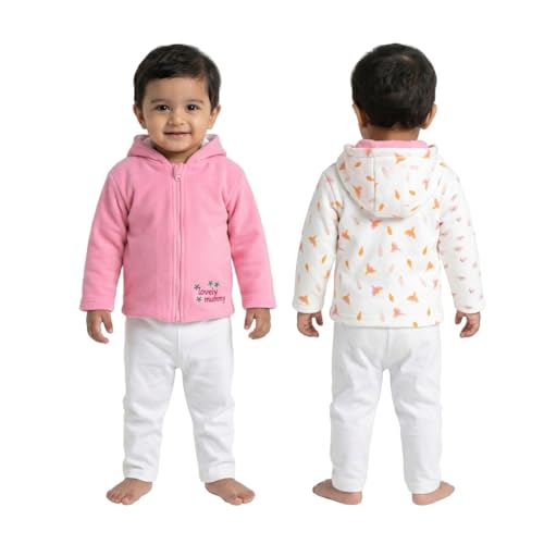 VParents Full Sleeve Winter Cotton Reversible Hooded Jacket for Unisex Baby kids, Toddler- Sweater for Girls Boys (110931, Pink, Single) - Image 1