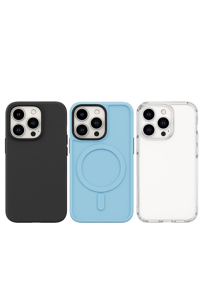 Case Club 3-Pack iPhone 14 Pro Max Case | Shockproof Slim Fit Covers | Luxury Soft Silicone, Transparent & MagSafe Compatible - Image 1