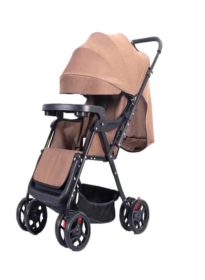 Lightweight Folding Baby Stroller with Reclining Back Sit and Lying Four Wheels Shock Absorption Canopy Extended High Landscape