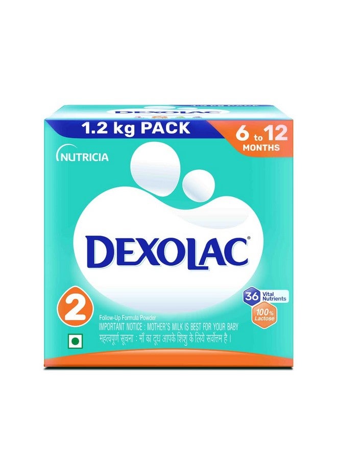 Dexolac Infant Formula Milk Powder for Babies - Stage 2 (6 to 12 Months) - with 100% Lactose and 36 Vital Nutrients - 1.2 Kg Large Pack - Image 1