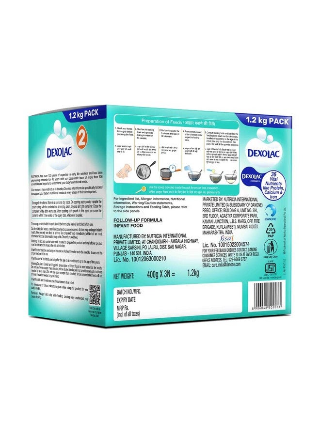 Dexolac Infant Formula Milk Powder for Babies - Stage 2 (6 to 12 Months) - with 100% Lactose and 36 Vital Nutrients - 1.2 Kg Large Pack - Image 2