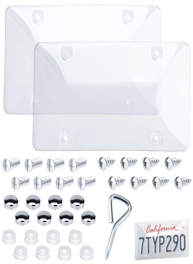 ecocstm 2 PCS Clear License Plate Covers, Unbreakable Novelty Licenses Plate Protect, License Plates Frame for Car Tag, Front and Back with Screws Caps - Image 1