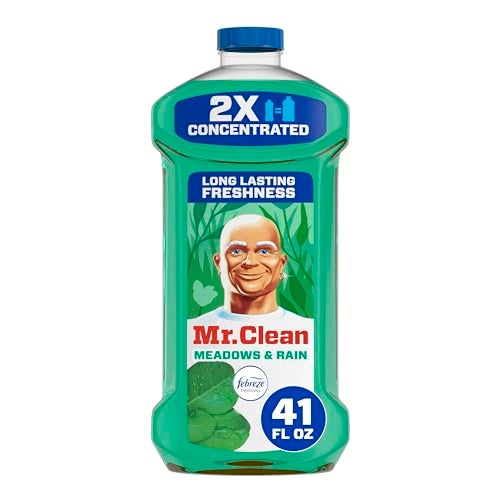 Mr Clean Mr. Clean All Purpose Cleaner, Floor Cleaner for Mopping Home, Bathroom, & Kitchen, Cleaning Liquid for Mop & Bucket, Cleaning Supplies, Multi-Surface Dilutable, Meadows & Rain, 41oz