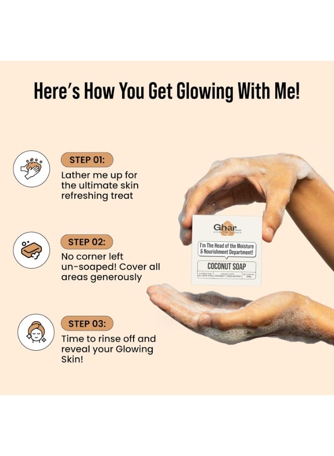 Ghar Soaps Coconut Soap with Shea Butter| All Skin Types| Moisturising and Nourishing |100g - Image 4