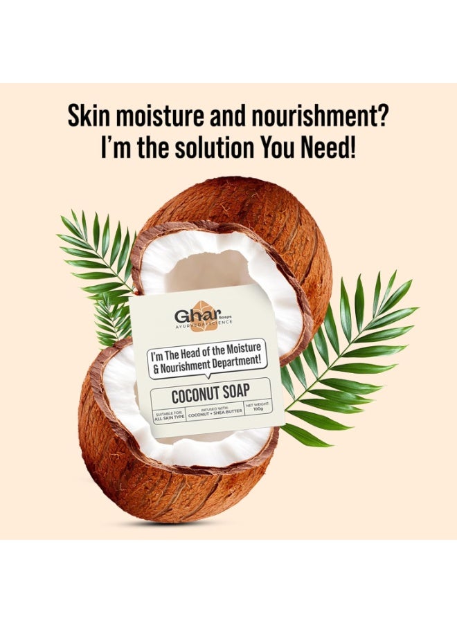 Ghar Soaps Coconut Soap with Shea Butter| All Skin Types| Moisturising and Nourishing |100g - Image 3