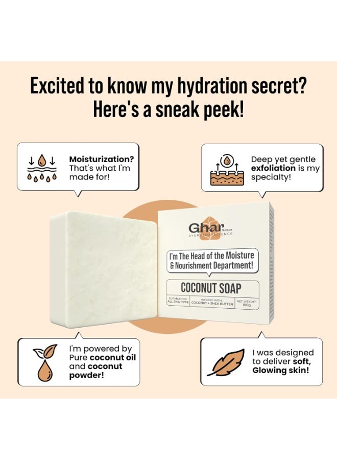 Ghar Soaps Coconut Soap with Shea Butter| All Skin Types| Moisturising and Nourishing |100g - Image 2