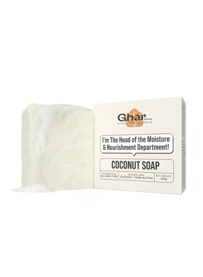Ghar Soaps Coconut Soap with Shea Butter| All Skin Types| Moisturising and Nourishing |100g - Image 1