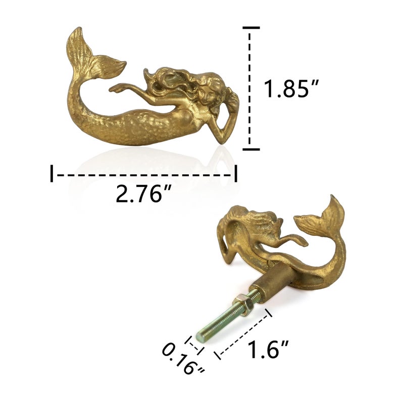 SOFFEE DESIGN Set of 2 Vintage Gold Mermaid Cabinet Knobs for Drawer, Ocean Beach Theme Aged Treatment Antique Door Knobs with Mounting Screws for Cupboard, Kitchen Furniture - Image 5