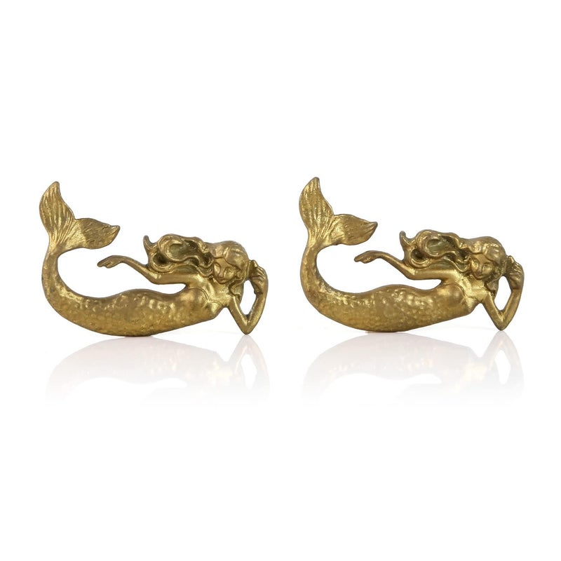 SOFFEE DESIGN Set of 2 Vintage Gold Mermaid Cabinet Knobs for Drawer, Ocean Beach Theme Aged Treatment Antique Door Knobs with Mounting Screws for Cupboard, Kitchen Furniture - Image 1