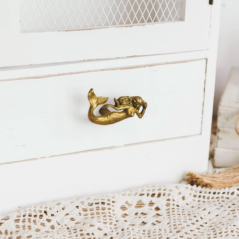 SOFFEE DESIGN Set of 2 Vintage Gold Mermaid Cabinet Knobs for Drawer, Ocean Beach Theme Aged Treatment Antique Door Knobs with Mounting Screws for Cupboard, Kitchen Furniture - Image 4