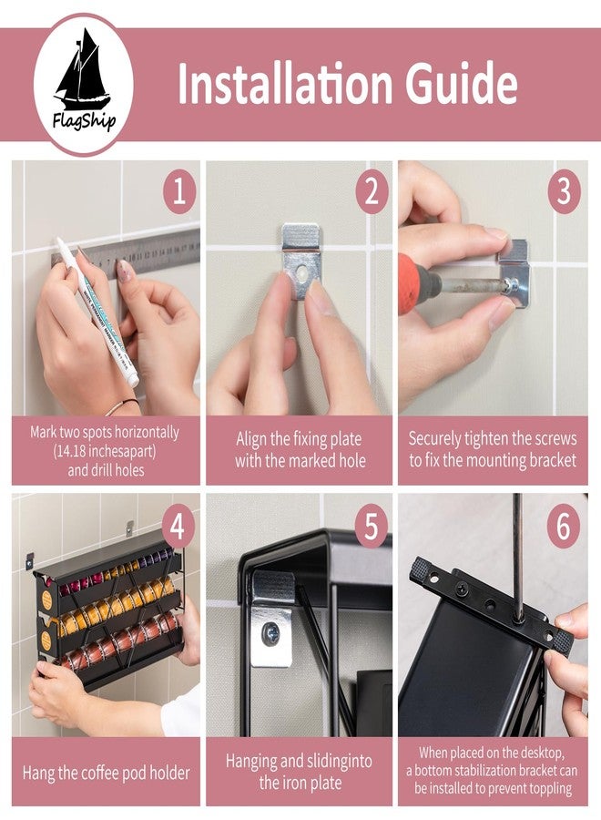 فلاج شيب منظم كبسولات قهوة زاوية من 5 طبقات من FlagShip لماكينات Nespresso Vertuo - تخزين معدني لأكثر من 50 كبسولة، رف موفر للمساحة يُثبت على سطح طاولة المطبخ أو على الحائط - Image 5