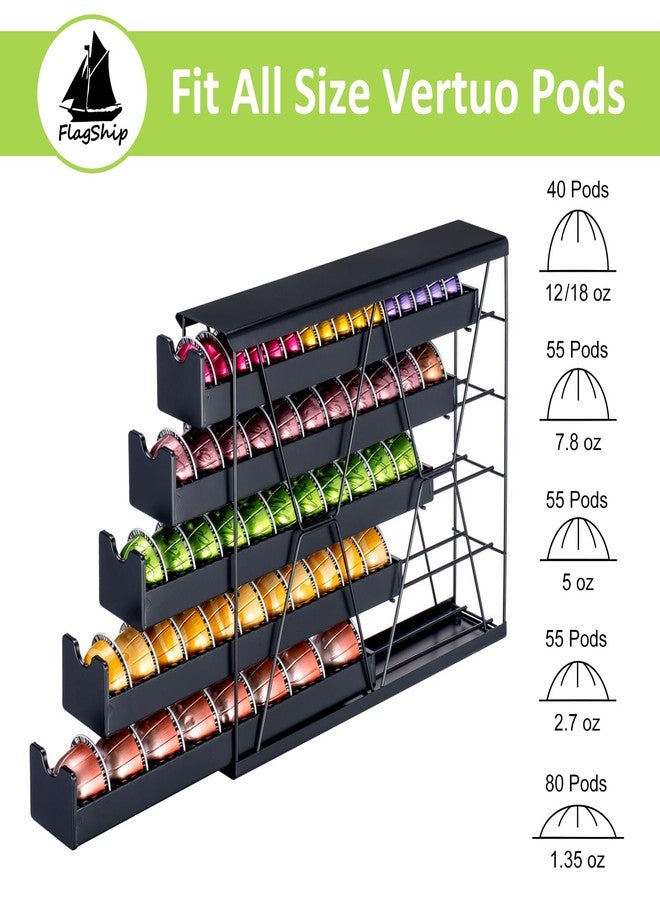 فلاج شيب منظم كبسولات قهوة زاوية من 5 طبقات من FlagShip لماكينات Nespresso Vertuo - تخزين معدني لأكثر من 50 كبسولة، رف موفر للمساحة يُثبت على سطح طاولة المطبخ أو على الحائط - Image 4