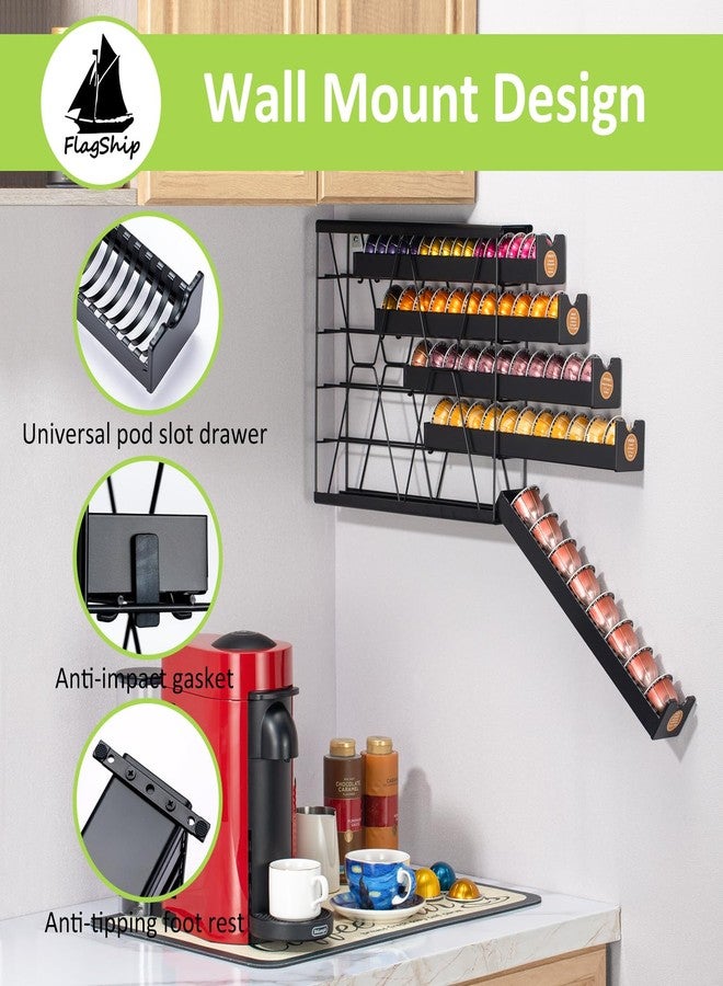 فلاج شيب منظم كبسولات قهوة زاوية من 5 طبقات من FlagShip لماكينات Nespresso Vertuo - تخزين معدني لأكثر من 50 كبسولة، رف موفر للمساحة يُثبت على سطح طاولة المطبخ أو على الحائط - Image 3