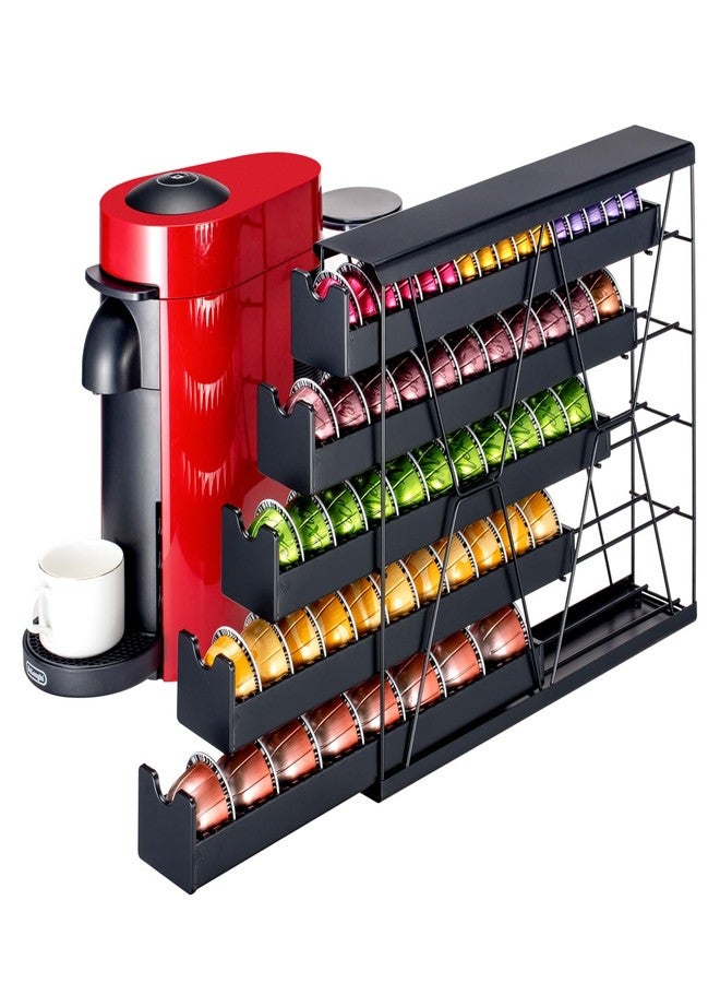 فلاج شيب منظم كبسولات قهوة زاوية من 5 طبقات من FlagShip لماكينات Nespresso Vertuo - تخزين معدني لأكثر من 50 كبسولة، رف موفر للمساحة يُثبت على سطح طاولة المطبخ أو على الحائط - Image 1