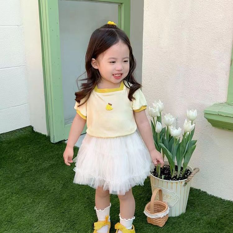 Summer Girls' Short-sleeved T-shirt Baby Stylish Children's Personalized Trendy Brand Cute Fresh Striped Flower Square Collar Top - Image 3