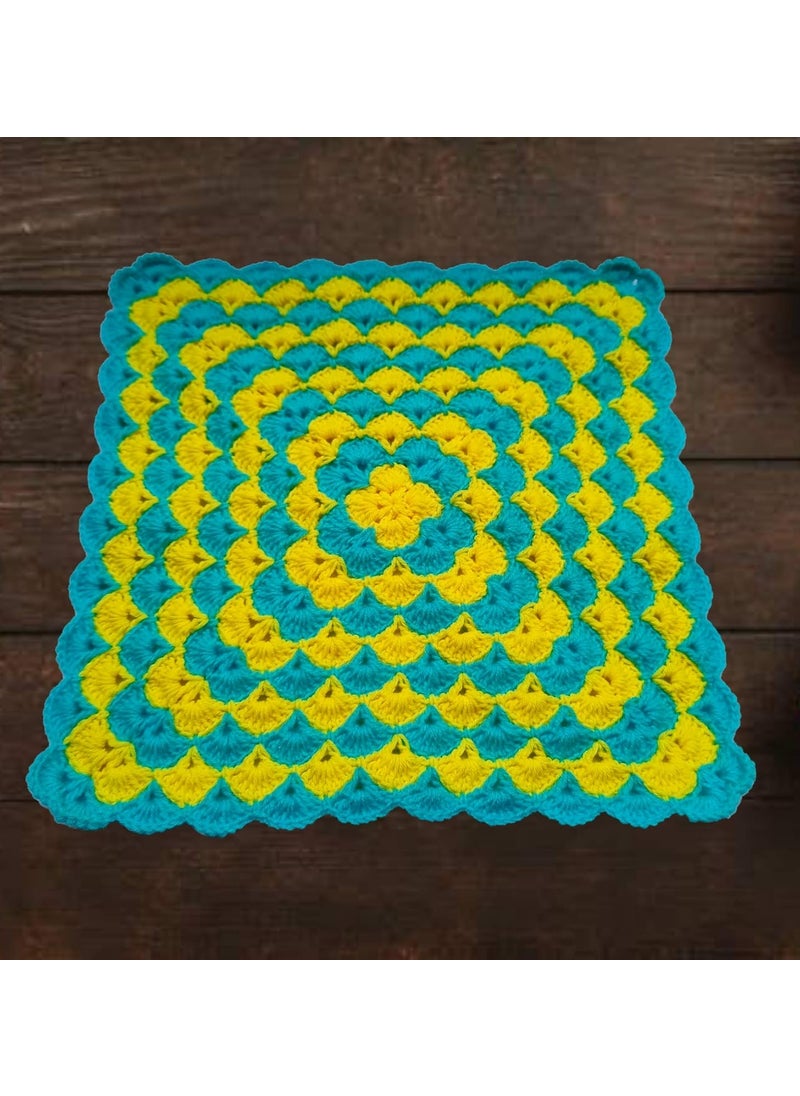 RR RR RITIKA Square wool Crochet Handmade Table Mat (33 cm, Sky Blue & Lemon)  - Image 2