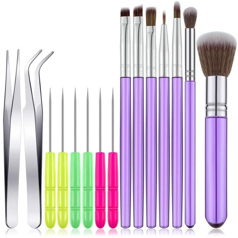 Geiserailie 15 Pieces Cake Decorating Tool Set Include Cookie Decoration Brushes Cookie Scriber Needles Sugar Stir Needles Elbow and Straight Tweezers for Biscuit Cake Fondant Decor SuppliesPurple