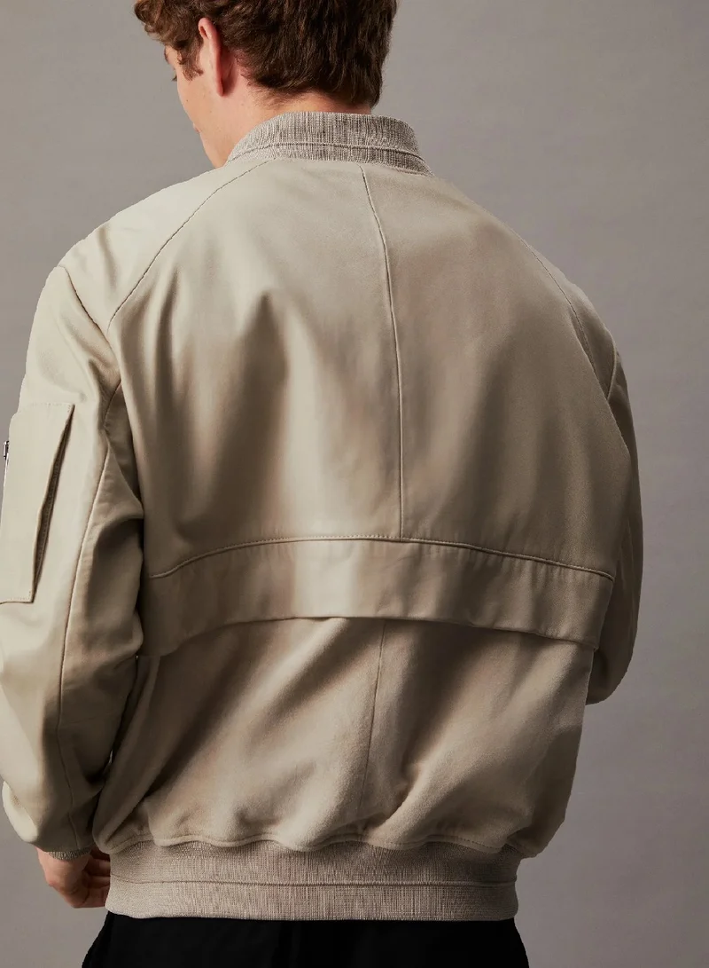 CALVIN KLEIN Leather Bomber Jacket