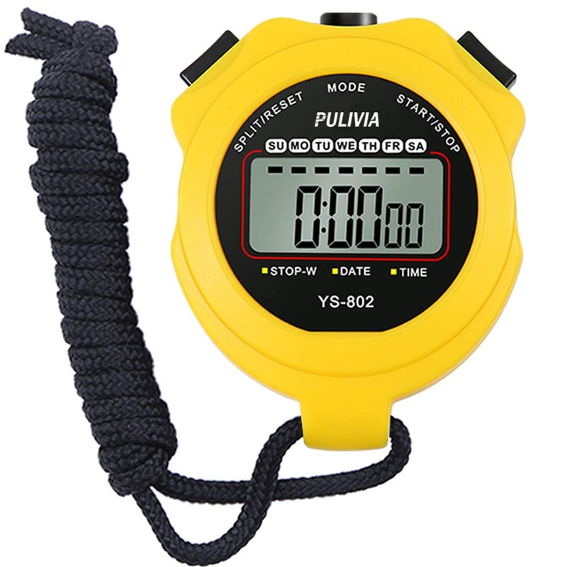 PULIVIA Sports Stopwatch Timer, Single Lap Split Digital Stop Watch for Sports Kids Coaches Swimming Running, Yellow - Image 1