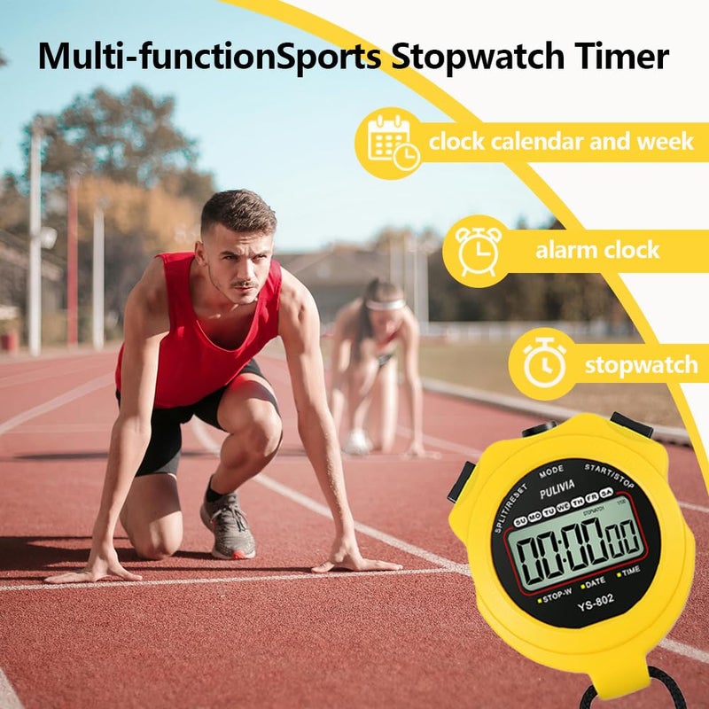 PULIVIA Sports Stopwatch Timer, Single Lap Split Digital Stop Watch for Sports Kids Coaches Swimming Running, Yellow - Image 2