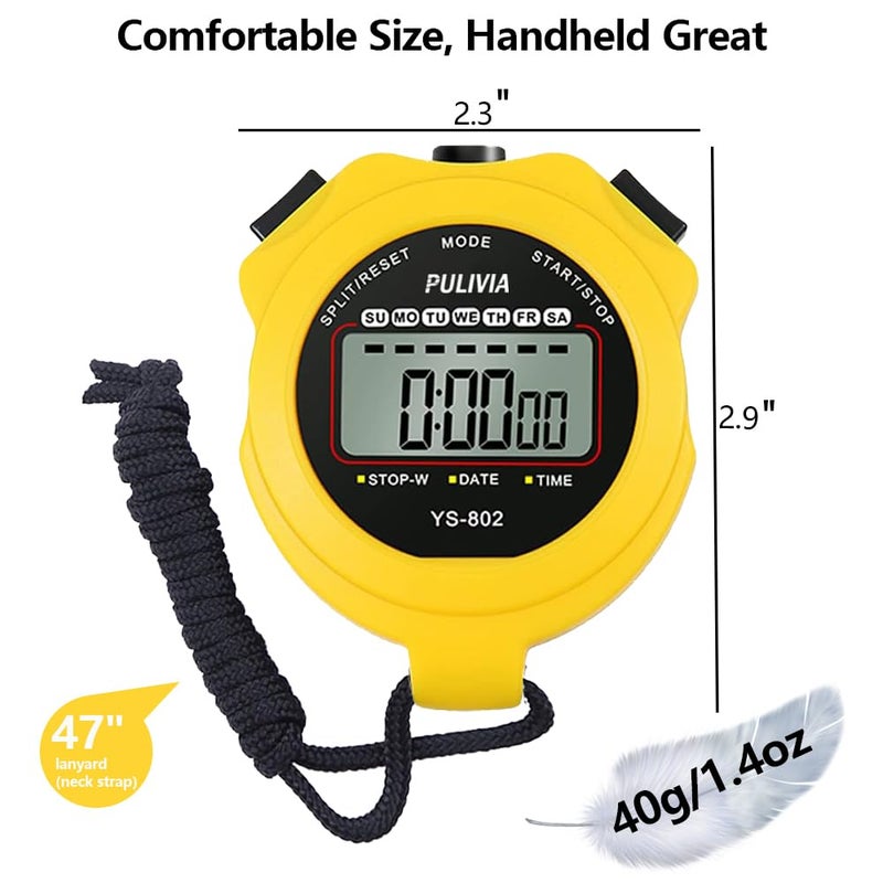 PULIVIA Sports Stopwatch Timer, Single Lap Split Digital Stop Watch for Sports Kids Coaches Swimming Running, Yellow - Image 3