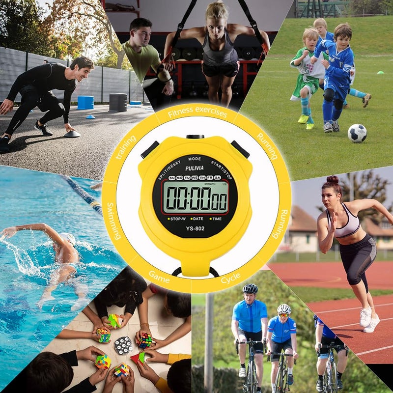 PULIVIA Sports Stopwatch Timer, Single Lap Split Digital Stop Watch for Sports Kids Coaches Swimming Running, Yellow - Image 4