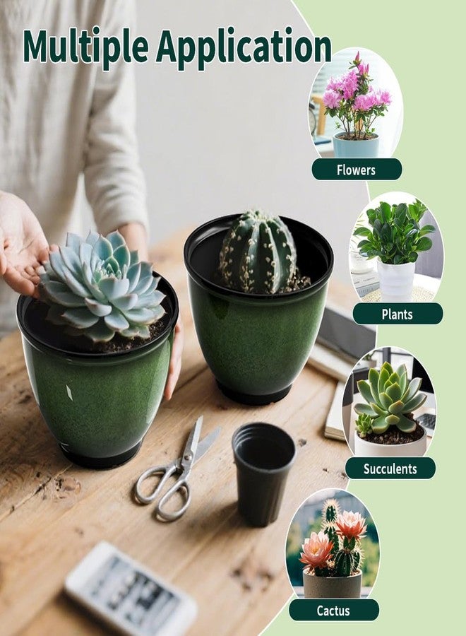 Vanslogreen 8 Inch Plastic Plant Pots Pack of 4, Glossy Smooth Finish Planter with Drainage Hole, Flower Pots for Indoor Outdoor Succulent Snake Plants (Green) - Image 5