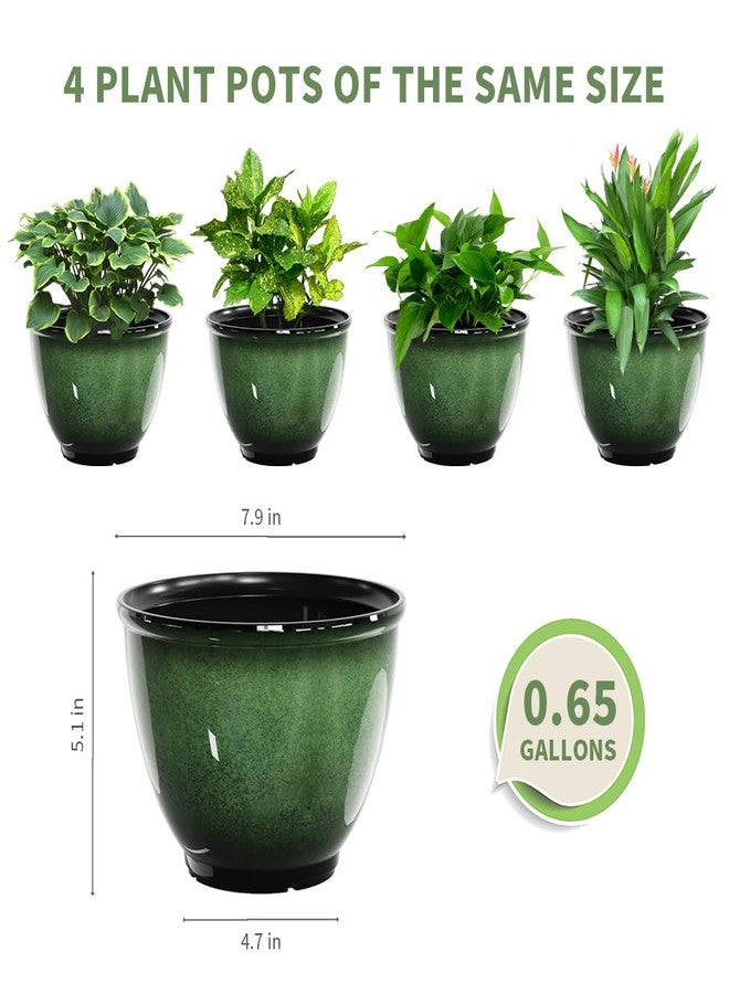 Vanslogreen 8 Inch Plastic Plant Pots Pack of 4, Glossy Smooth Finish Planter with Drainage Hole, Flower Pots for Indoor Outdoor Succulent Snake Plants (Green) - Image 2