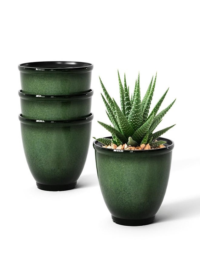 Vanslogreen 8 Inch Plastic Plant Pots Pack of 4, Glossy Smooth Finish Planter with Drainage Hole, Flower Pots for Indoor Outdoor Succulent Snake Plants (Green) - Image 1