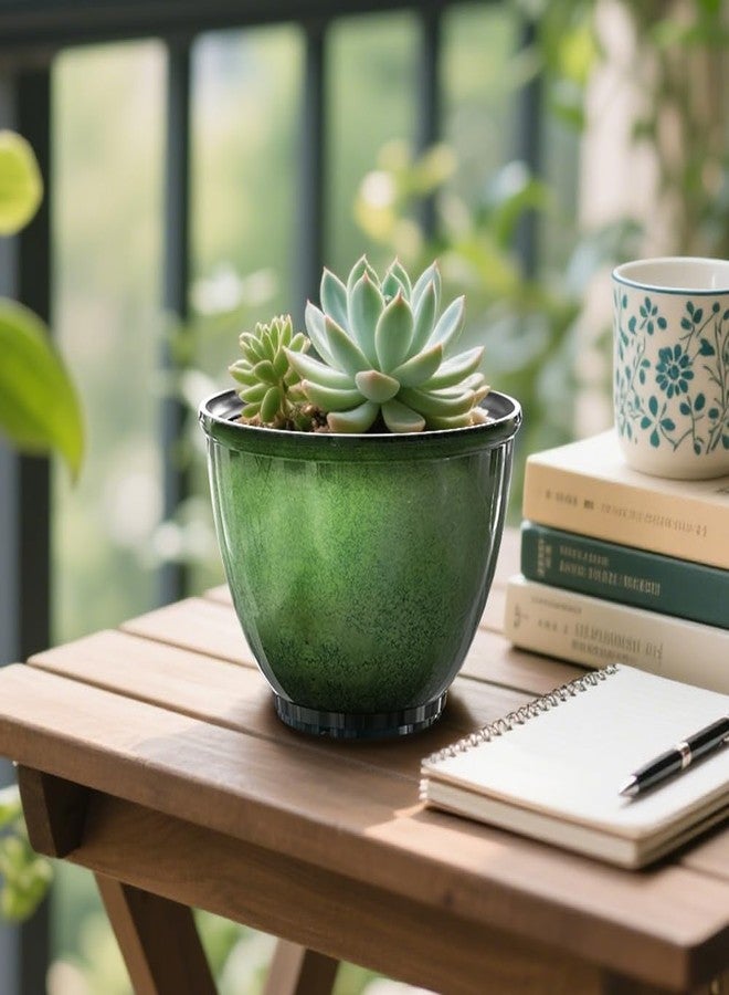 Vanslogreen 8 Inch Plastic Plant Pots Pack of 4, Glossy Smooth Finish Planter with Drainage Hole, Flower Pots for Indoor Outdoor Succulent Snake Plants (Green) - Image 4