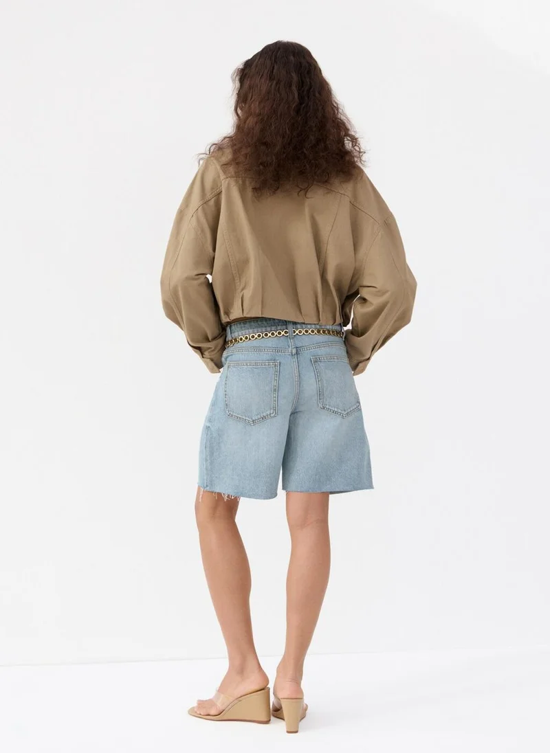 مانجو Straight Low-Rise Denim Bermuda Shorts