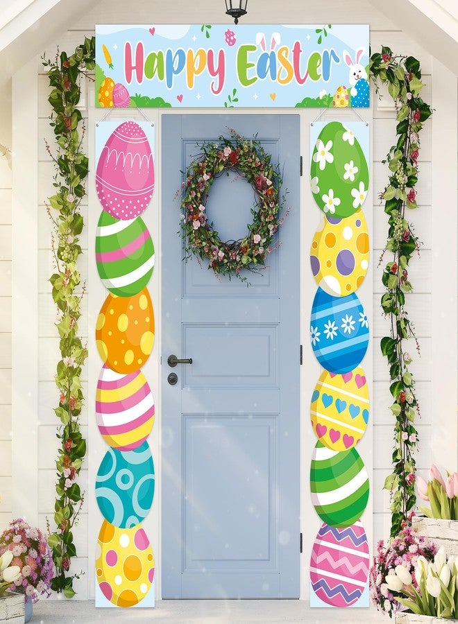 CHUNNIN Happy Easter Door Banner Easter Door Hanging Decoration Easter Party Themed Porch Sign Banner Easter Egg Front Door Hanging for Spring Theme Easter Bunny Indoor Outdoor Easter Party Supplies - Image 1
