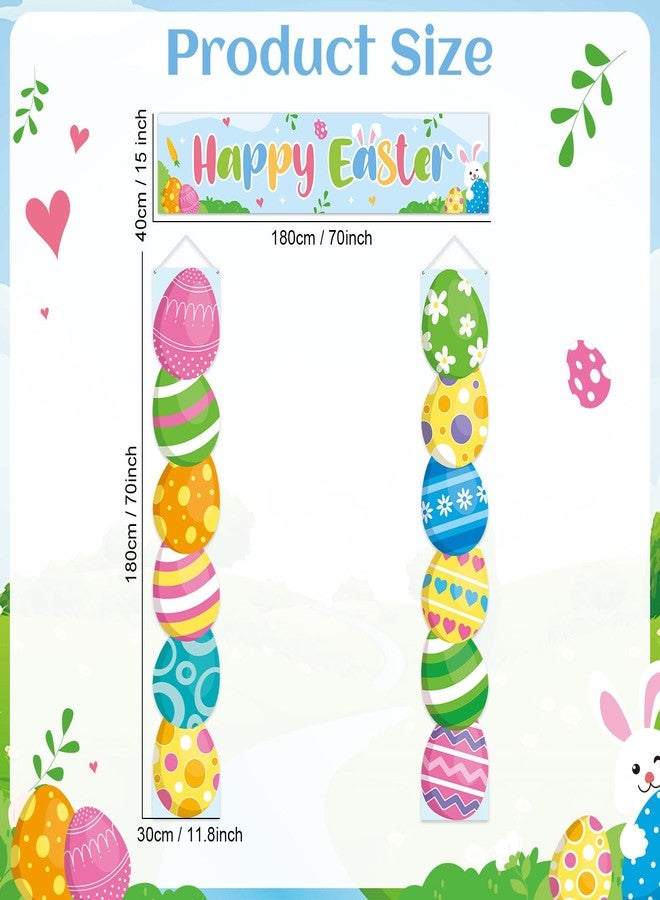 CHUNNIN Happy Easter Door Banner Easter Door Hanging Decoration Easter Party Themed Porch Sign Banner Easter Egg Front Door Hanging for Spring Theme Easter Bunny Indoor Outdoor Easter Party Supplies - Image 2