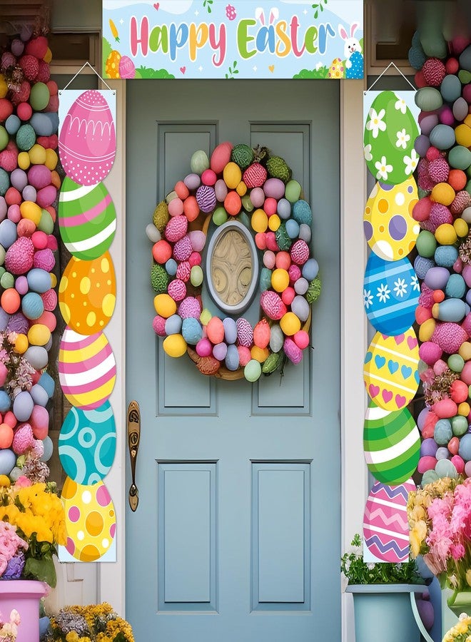 CHUNNIN Happy Easter Door Banner Easter Door Hanging Decoration Easter Party Themed Porch Sign Banner Easter Egg Front Door Hanging for Spring Theme Easter Bunny Indoor Outdoor Easter Party Supplies - Image 4