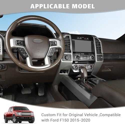 Jimen Compatible with Ford F150 2015-2020, 4PCS Center Console Panel Dash Cover Interior Trim Accessories (Black Wood Grain) - Image 2
