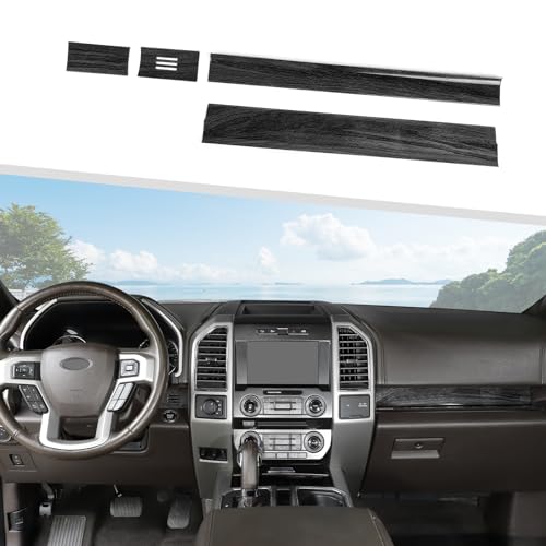 Jimen Compatible with Ford F150 2015-2020, 4PCS Center Console Panel Dash Cover Interior Trim Accessories (Black Wood Grain) - Image 1