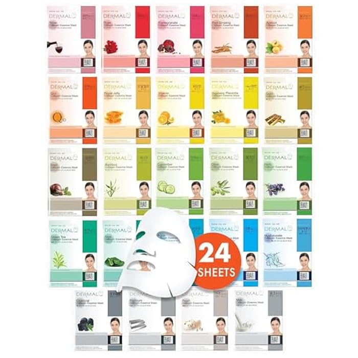DERMAL 24 Combo Pack Made in Korea Facial Mask – 20+ Years of K-Beauty Experience, Premium Quality Korean Sheet Masks for Daily Skincare Routine - Image 1