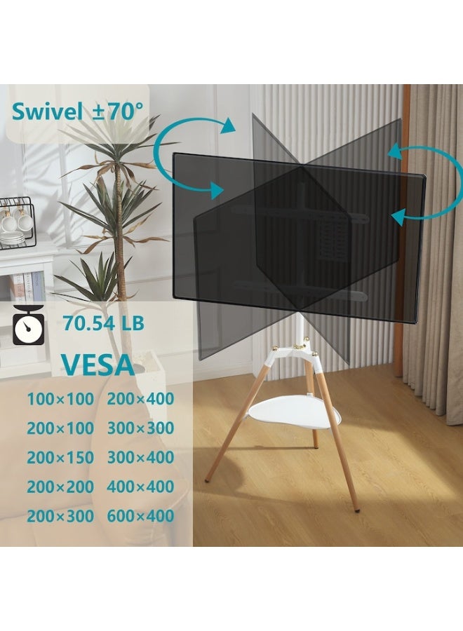 والالا حامل تلفزيون ثلاثي القوائم، قابل للتعديل الارتفاع، دوران 140 درجة، لغرفة النوم، غرفة المعيشة، حامل تلفزيون زاوية، لشاشات LED/LCD مقاس 32-65 بوصة، أبيض - Image 5