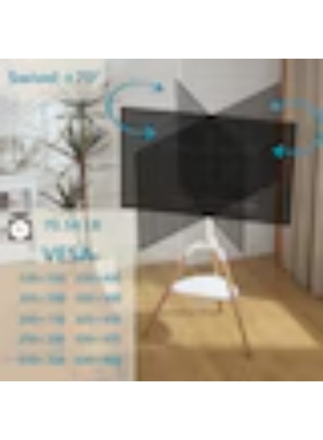 والالا حامل تلفزيون ثلاثي القوائم، قابل للتعديل الارتفاع، دوران 140 درجة، لغرفة النوم، غرفة المعيشة، حامل تلفزيون زاوية، لشاشات LED/LCD مقاس 32-65 بوصة، أبيض - Image 2