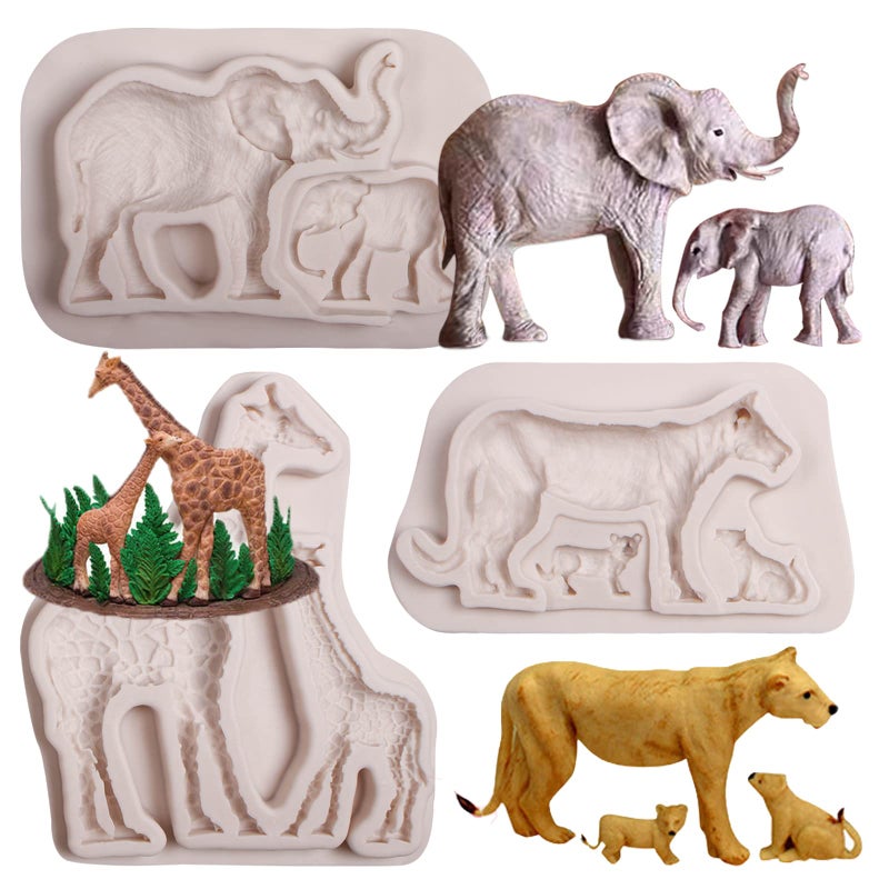 Elephant Silicone Chocolate Mold Giraffe Lion Safari Animal Fondant Molds for Cake Decoration Cupcake Topper Candy Sugar Craft Gum Paste Candle Soap Clay