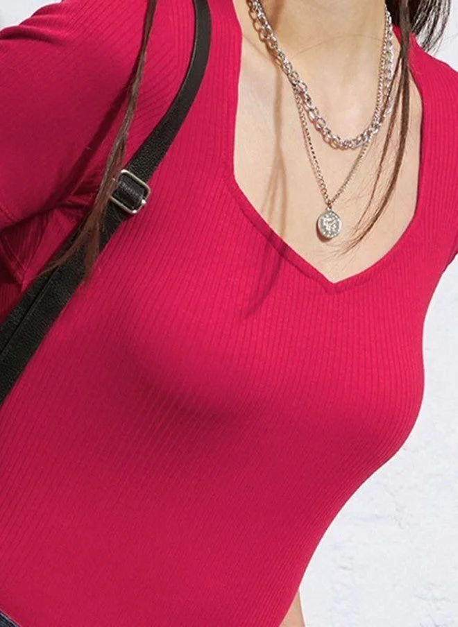 ساسافراس بلوزة نسائية بياقة على شكل قلب وفتحة