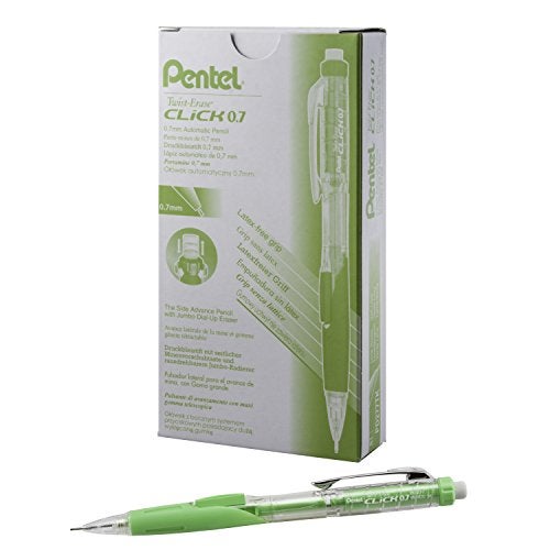 Pentel TwistErase CLICK Mechanical Pencil 07mm CLEAR Barrel Lime Green Grip 12 pack PD277TK - Image 1