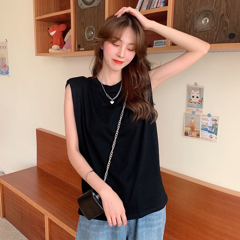 2020 New Summer Pure Color Round Neck Sleeveless T-Shirt For Women Korean Style Loose And Versatile Design Top Vest Ins Trend - Image 4