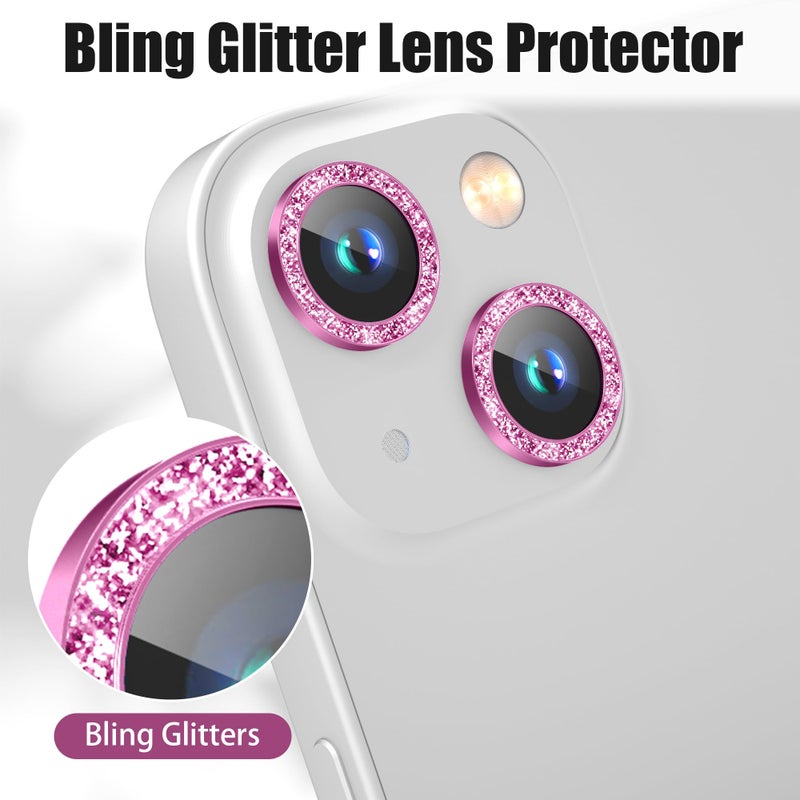 AGVEE 3+3 6 Pack for iPhone 15 6.1" / 15 Plus 6.7" Camera Lens Protector, Bling Diamond & Bling Glitter Metal Ring 9H Tempered HD Glass Camera Cover Film, Bling-Rose - Image 5